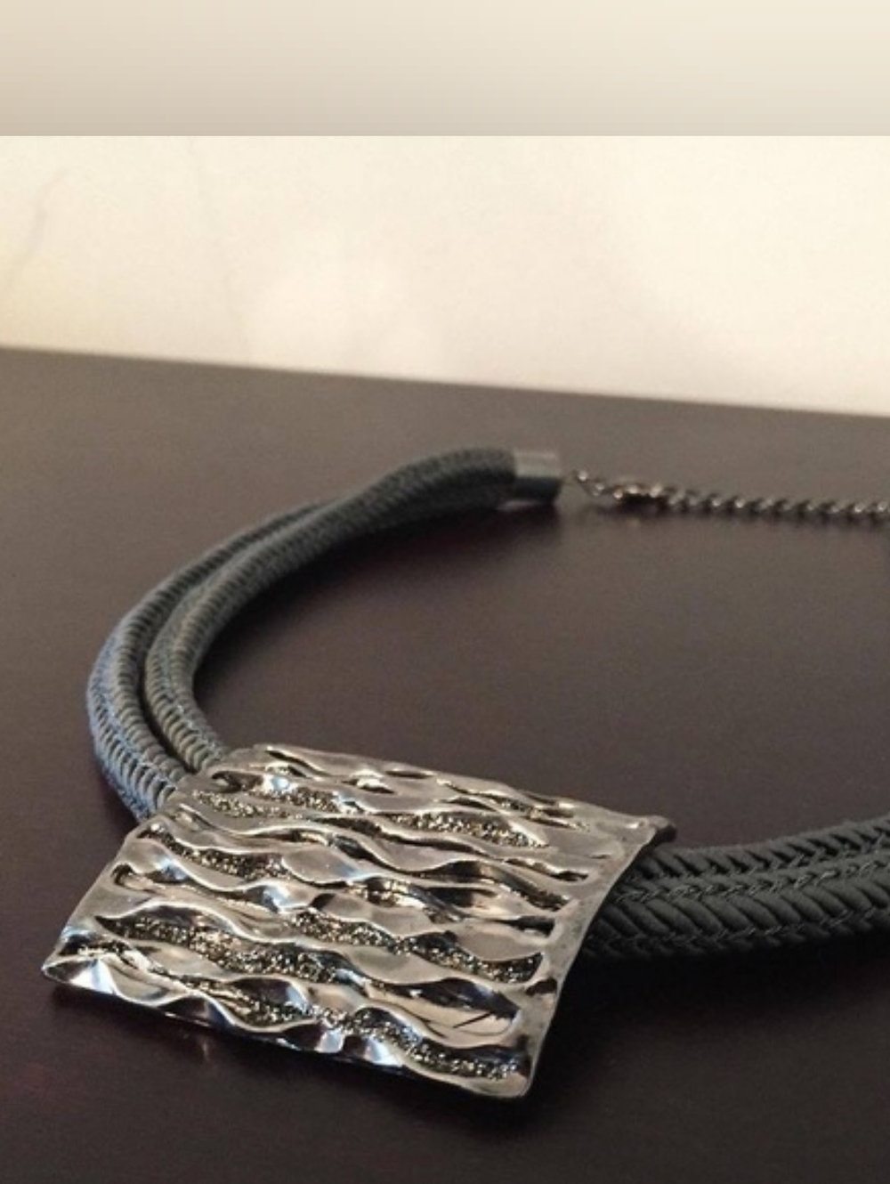 Grey Silver Metal Square Layered Rope Chain Women's Necklace